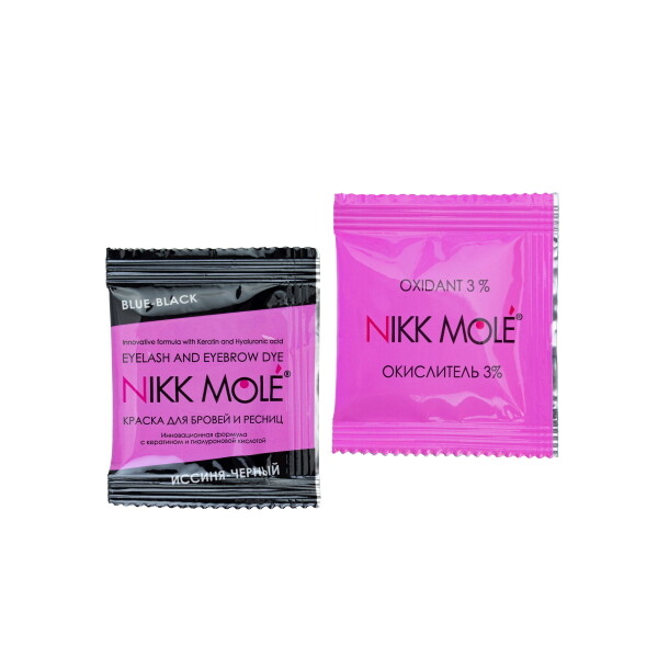 Синьо-чорна фарба для брів та вій NIKK MOLE¶саше+ кремовий окислювач 3% у саше