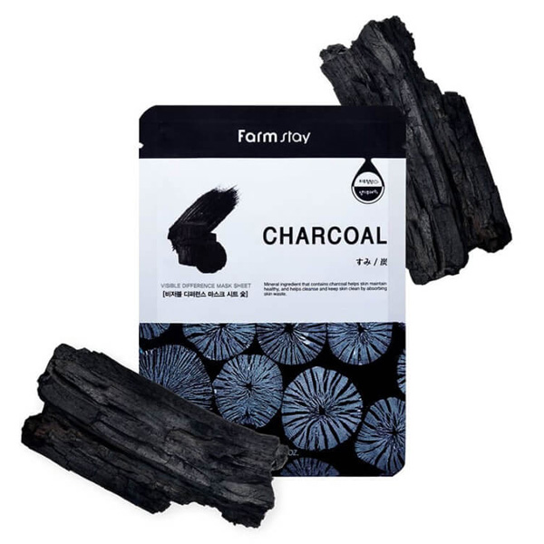 Тканевая маска FarmStay с древесным углём Visible Difference Charcoal Mask